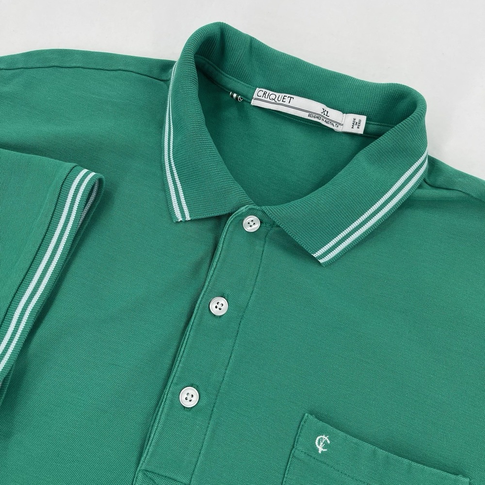 Criquet Polo Shirt Mens XL Green Knit Tennis Preppy Short Sleeve Minimalist Golf